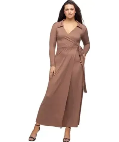 24seven Comfort Apparel Womens Comfortable Collared Wrap Maxi Dress