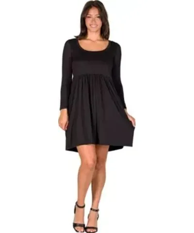 24seven Comfort Apparel Womens Long Sleeve Babydoll Knee Length Dress