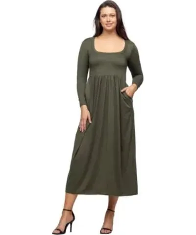 24seven Comfort Apparel Womens Long Sleeve Empire Waist Pocket Maxi Dress