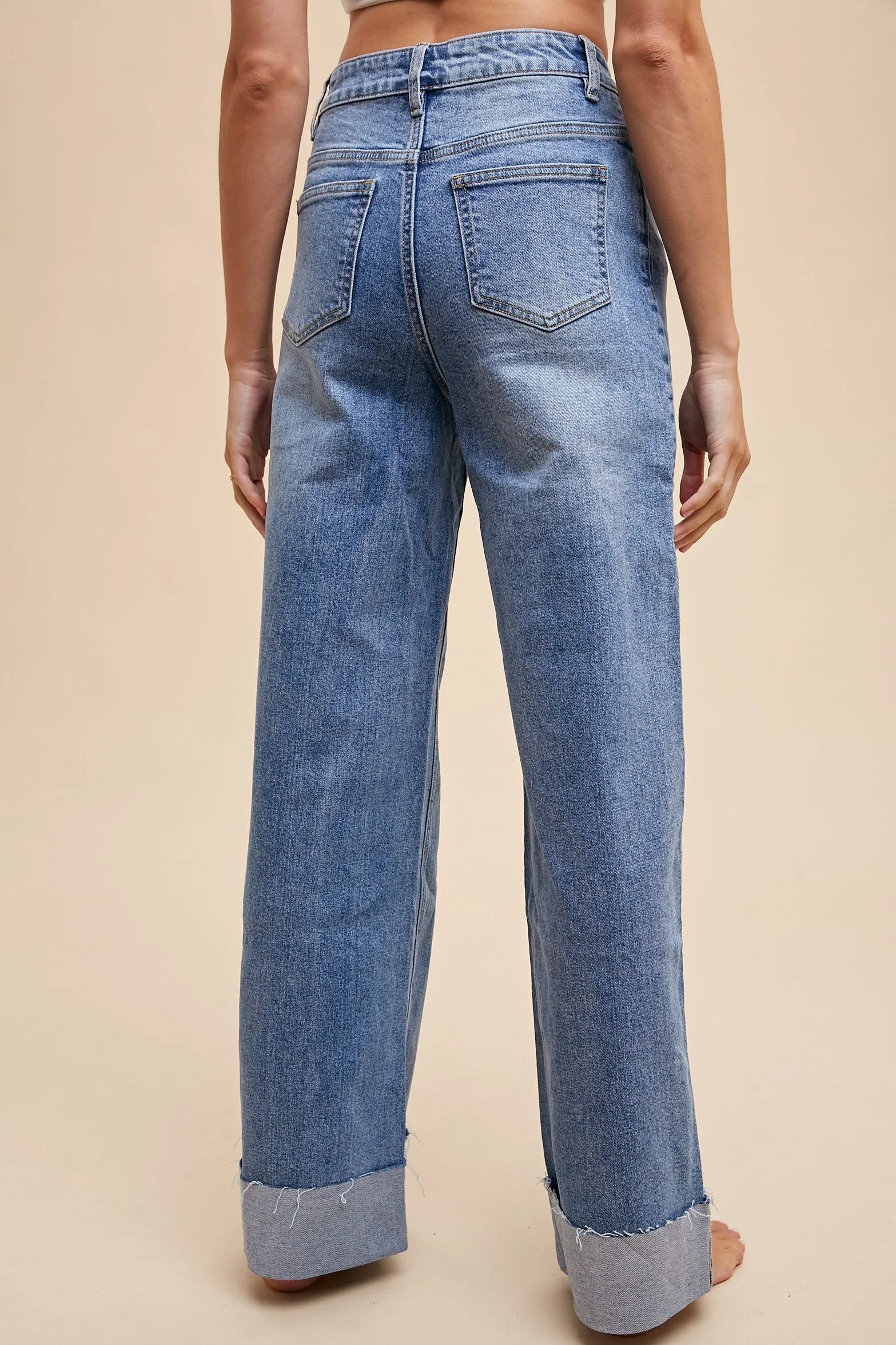 90's Stretch Cuffed Hem Straight Jeans