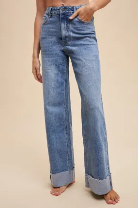 90's Stretch Cuffed Hem Straight Jeans