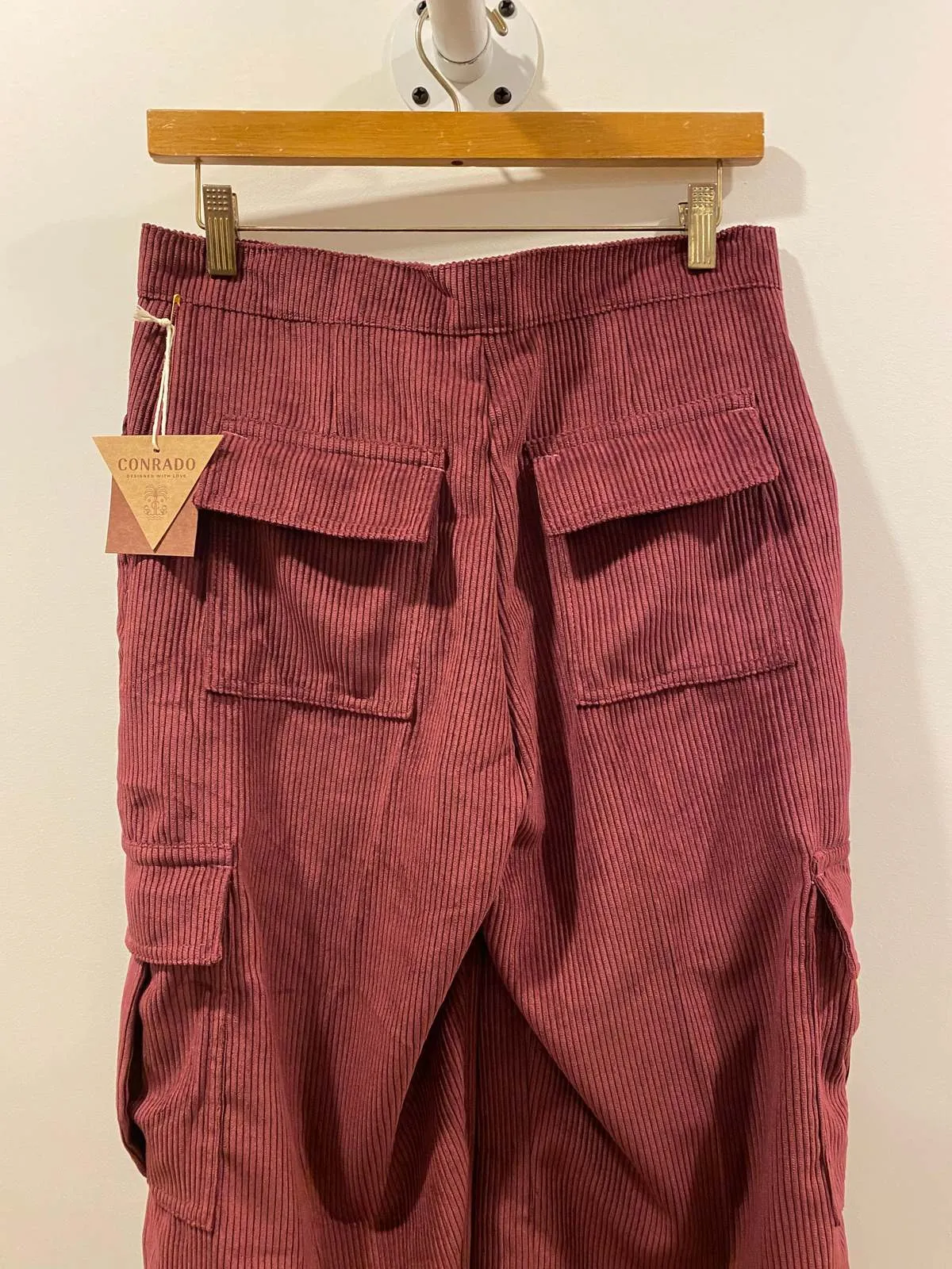 Adrienne Corduroy Cargo Pant - Maroon/Black