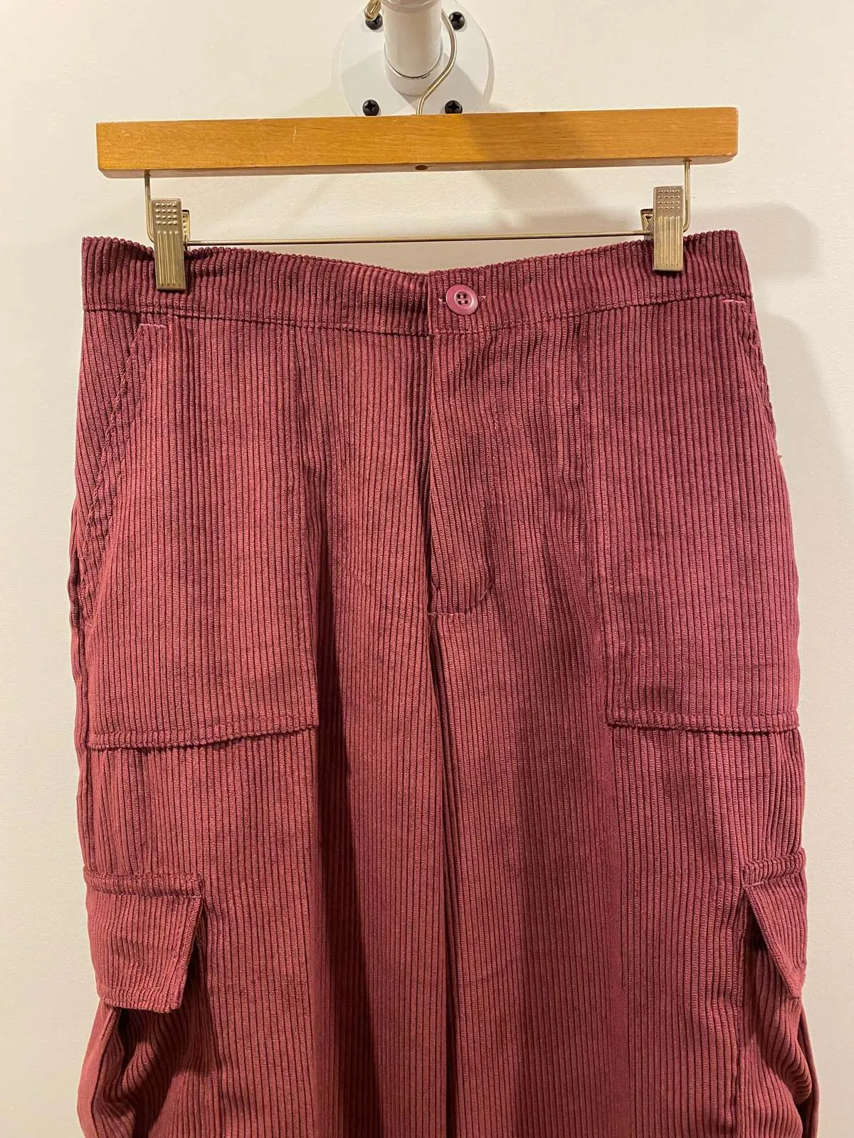 Adrienne Corduroy Cargo Pant - Maroon/Black