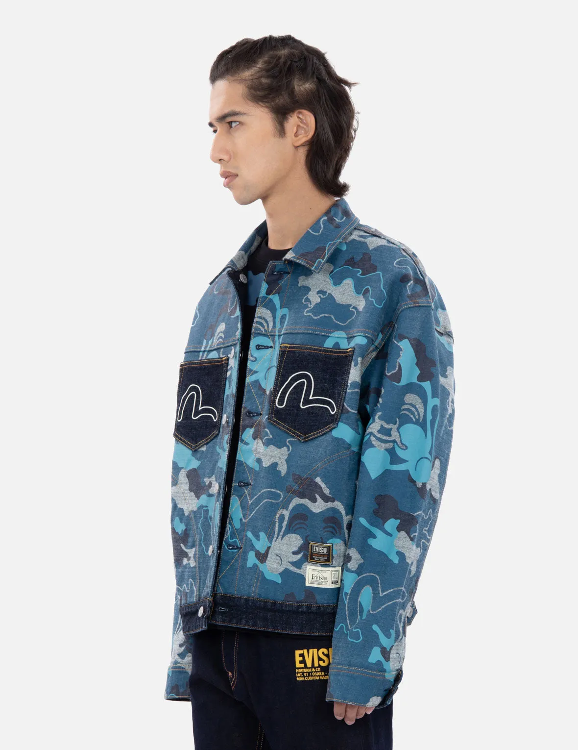 Allover Camouflage-Pattern Reversible Denim Jacket