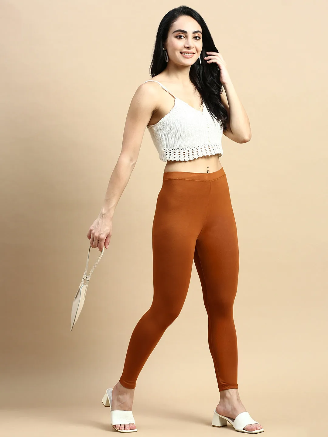 Ankle Length Leggings Viscose-Terracotta