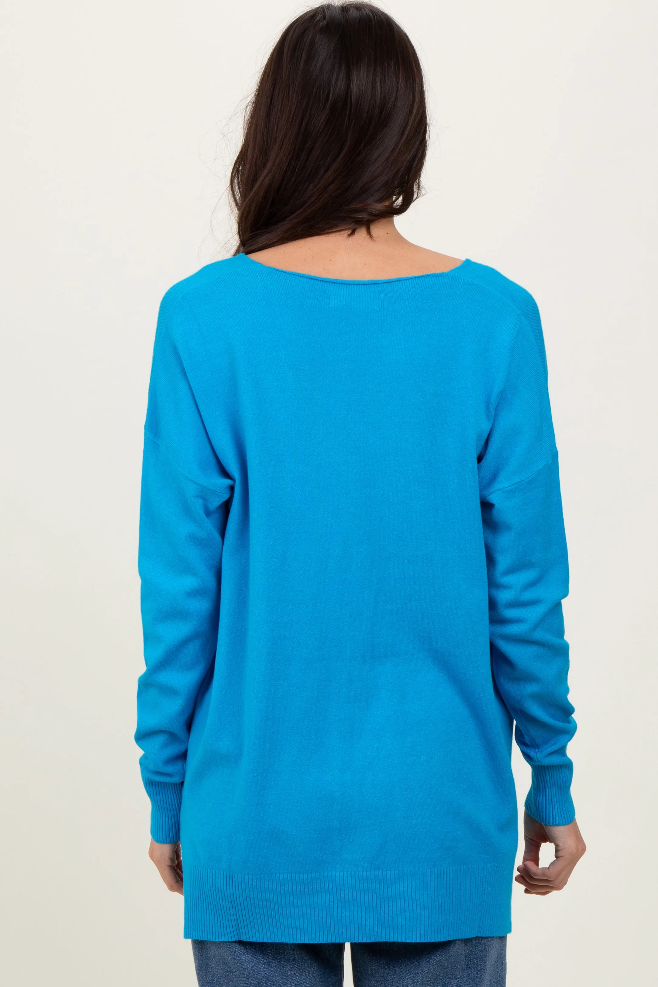 Aqua Front Seam V-Neck Side Slit Sweater