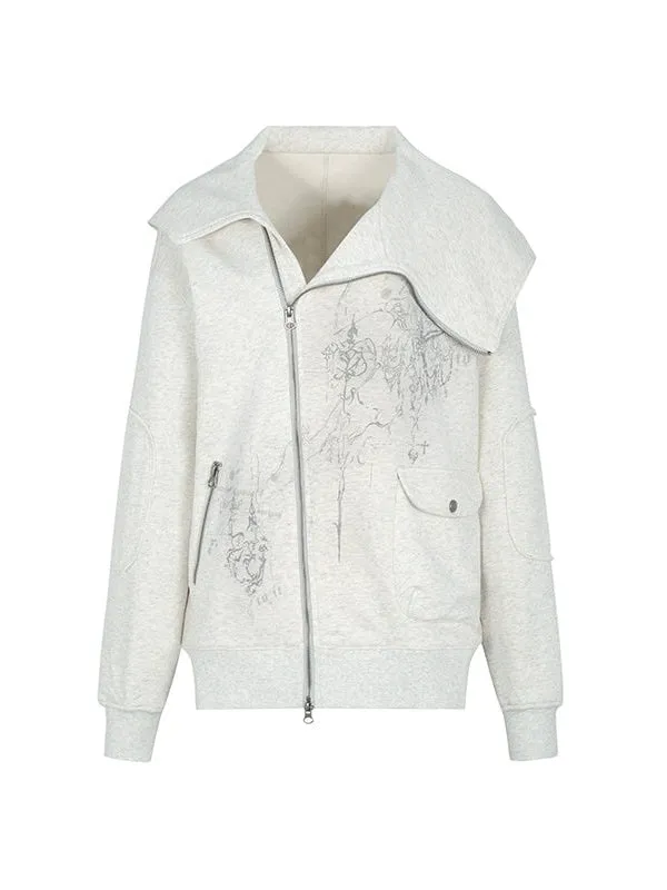 Asymmetrical Loose Zippe Sweat Jacket