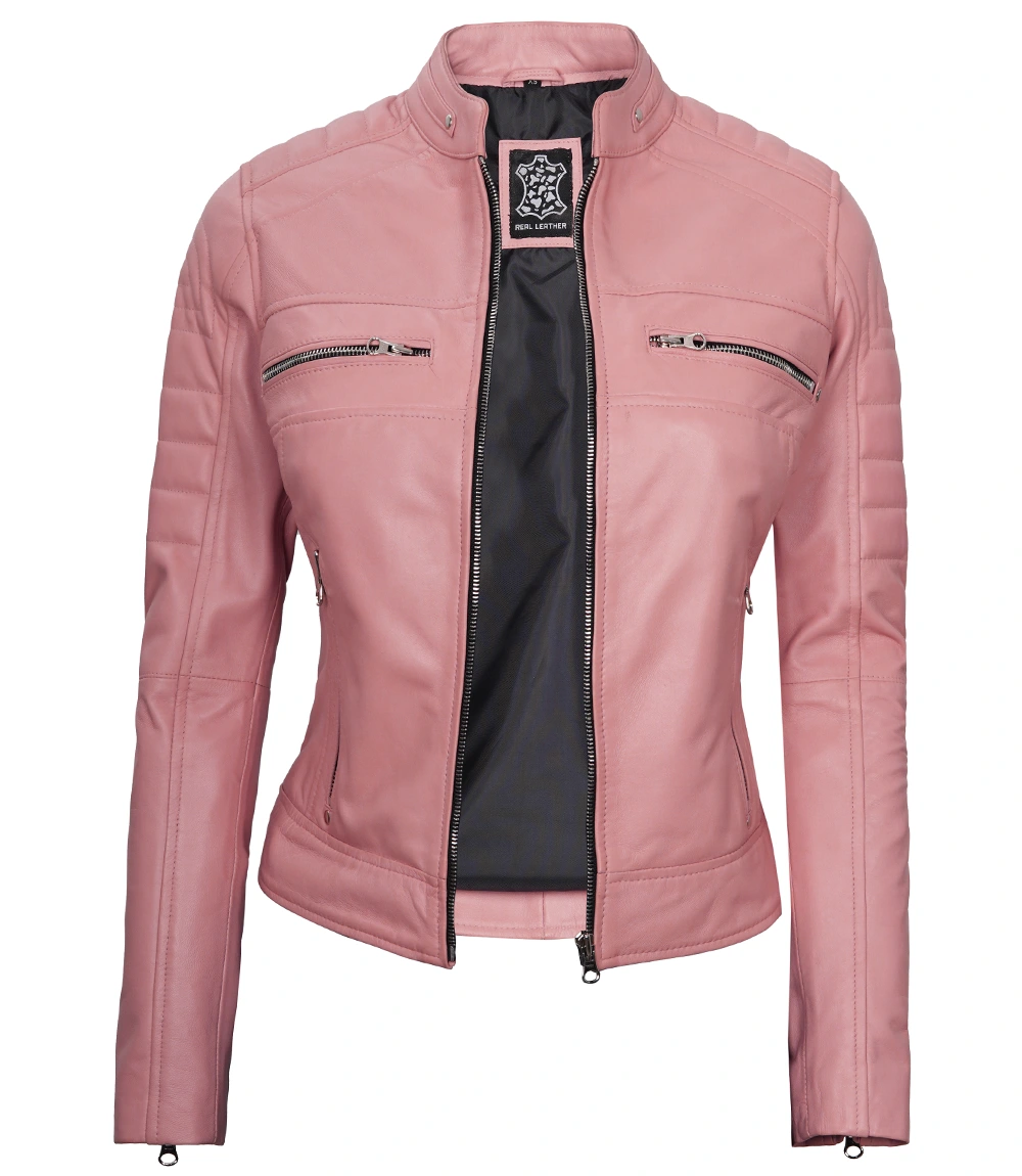 Austin Women's Pink Cafe Racer Real Leather Jacket