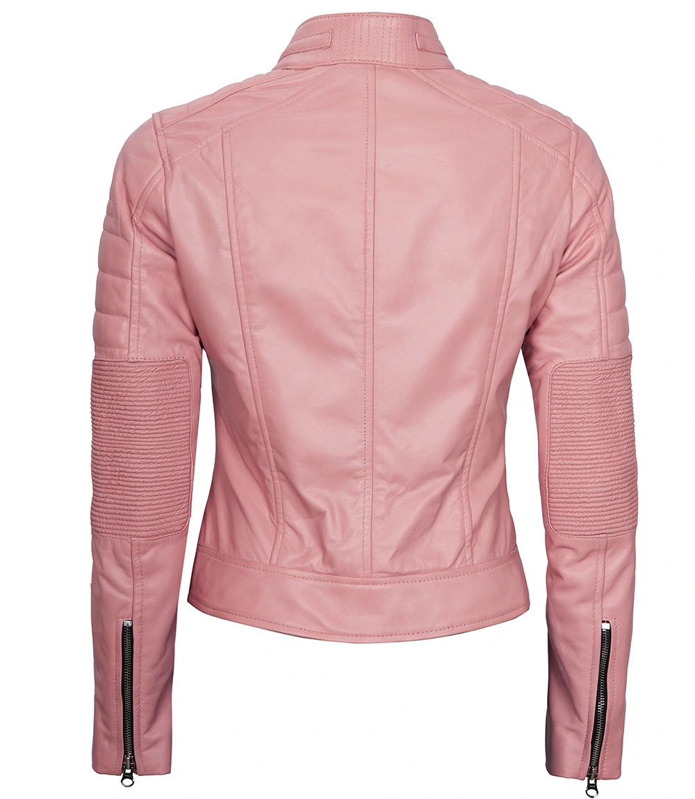 Austin Women's Pink Cafe Racer Real Leather Jacket