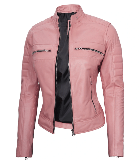 Austin Women's Pink Cafe Racer Real Leather Jacket