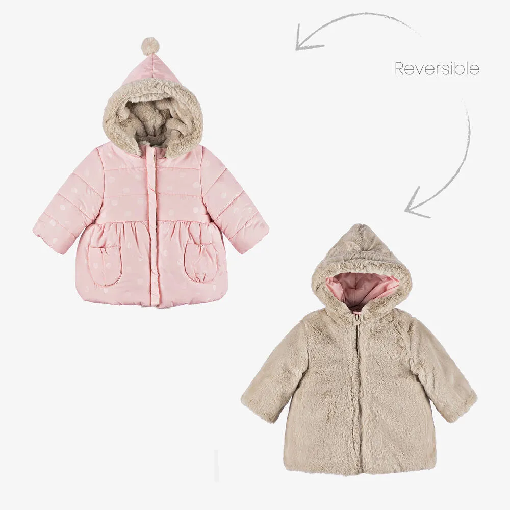 Baby Girls Pink & Beige Reversible Coat