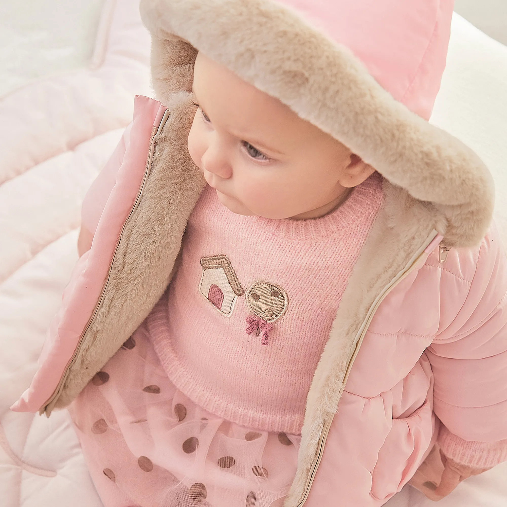 Baby Girls Pink & Beige Reversible Coat