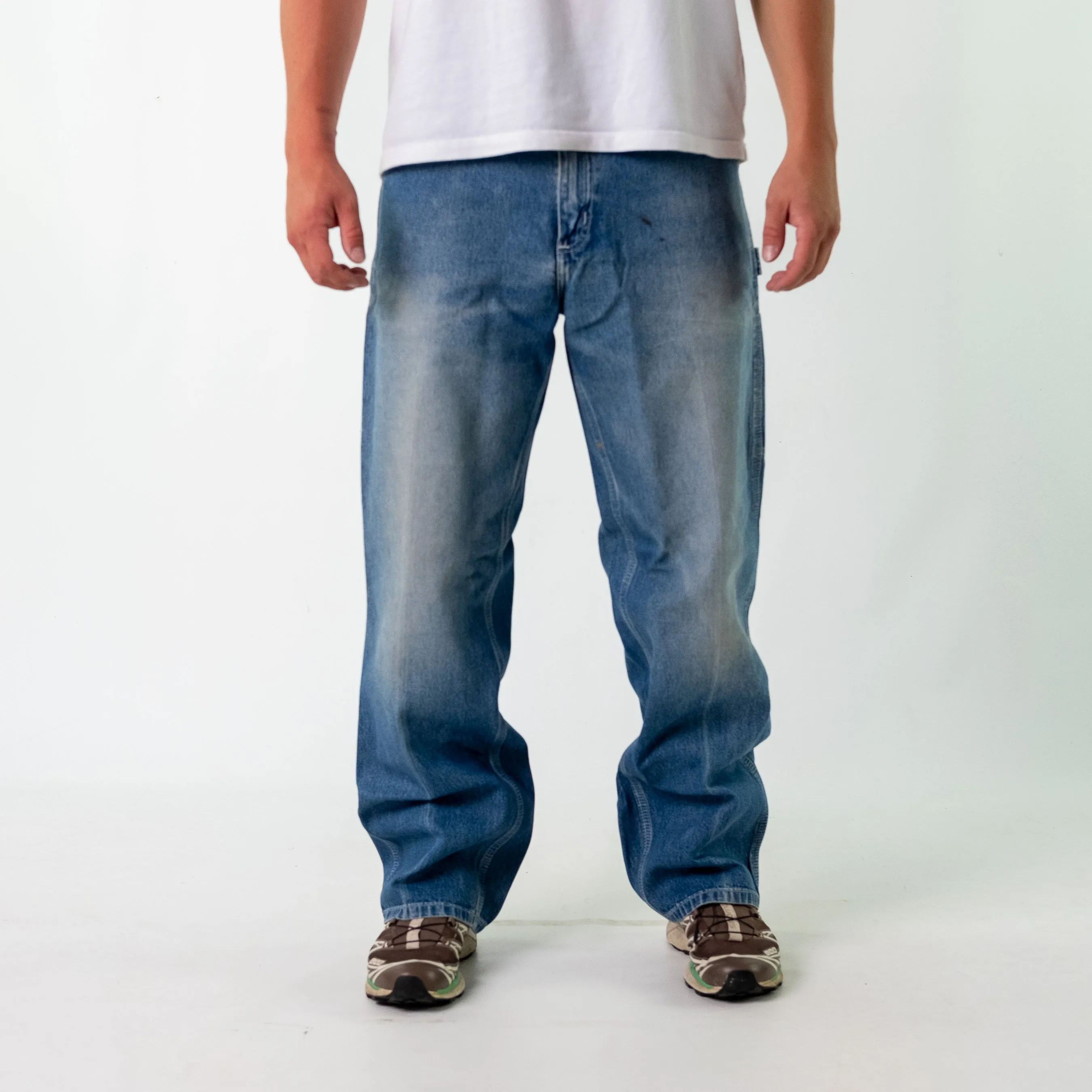 Blue 90s Carhartt Denim Carpenter Jeans Baggy Pants (36x32)