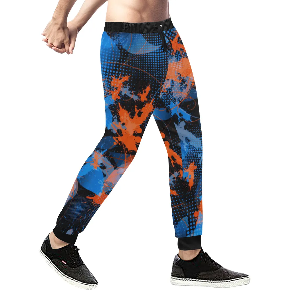 Blue and Orange Graffiti Abstract Men's Big & Tall All Over Print Jogger Sweatpants