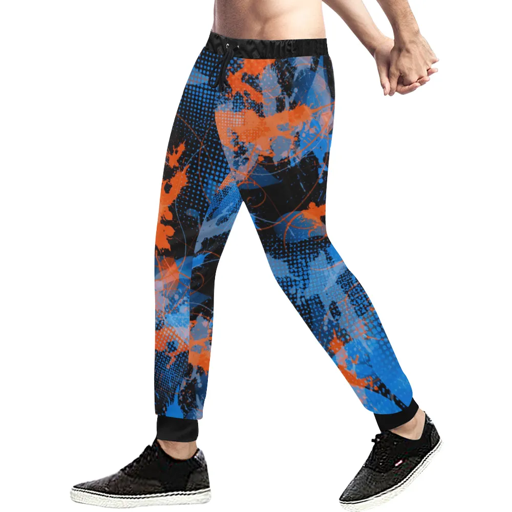 Blue and Orange Graffiti Abstract Men's Big & Tall All Over Print Jogger Sweatpants