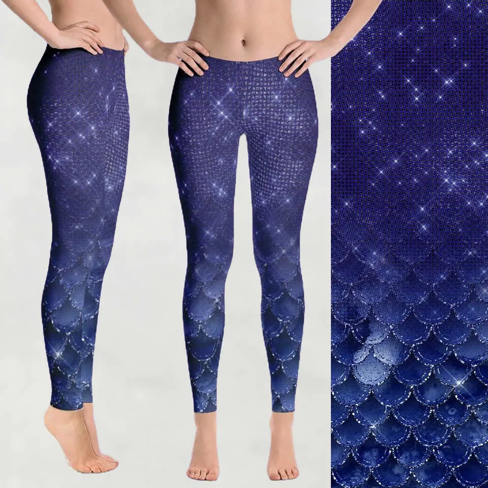 Blue Ombre Mermaid Print Soft Leggings