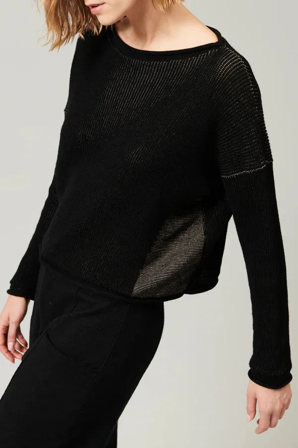 Boat Neck Ribbed Sweater - Black