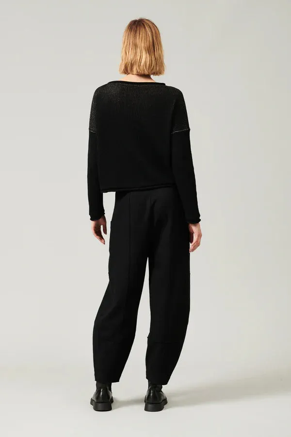 Boat Neck Ribbed Sweater - Black