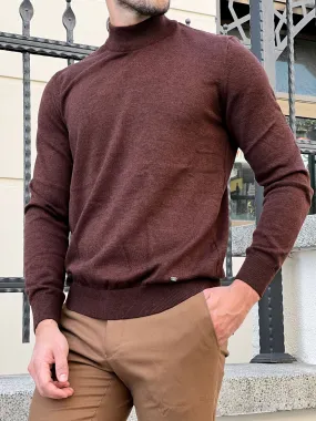 Bojoni Astoria Slim Fit Brown Turtleneck Sweater