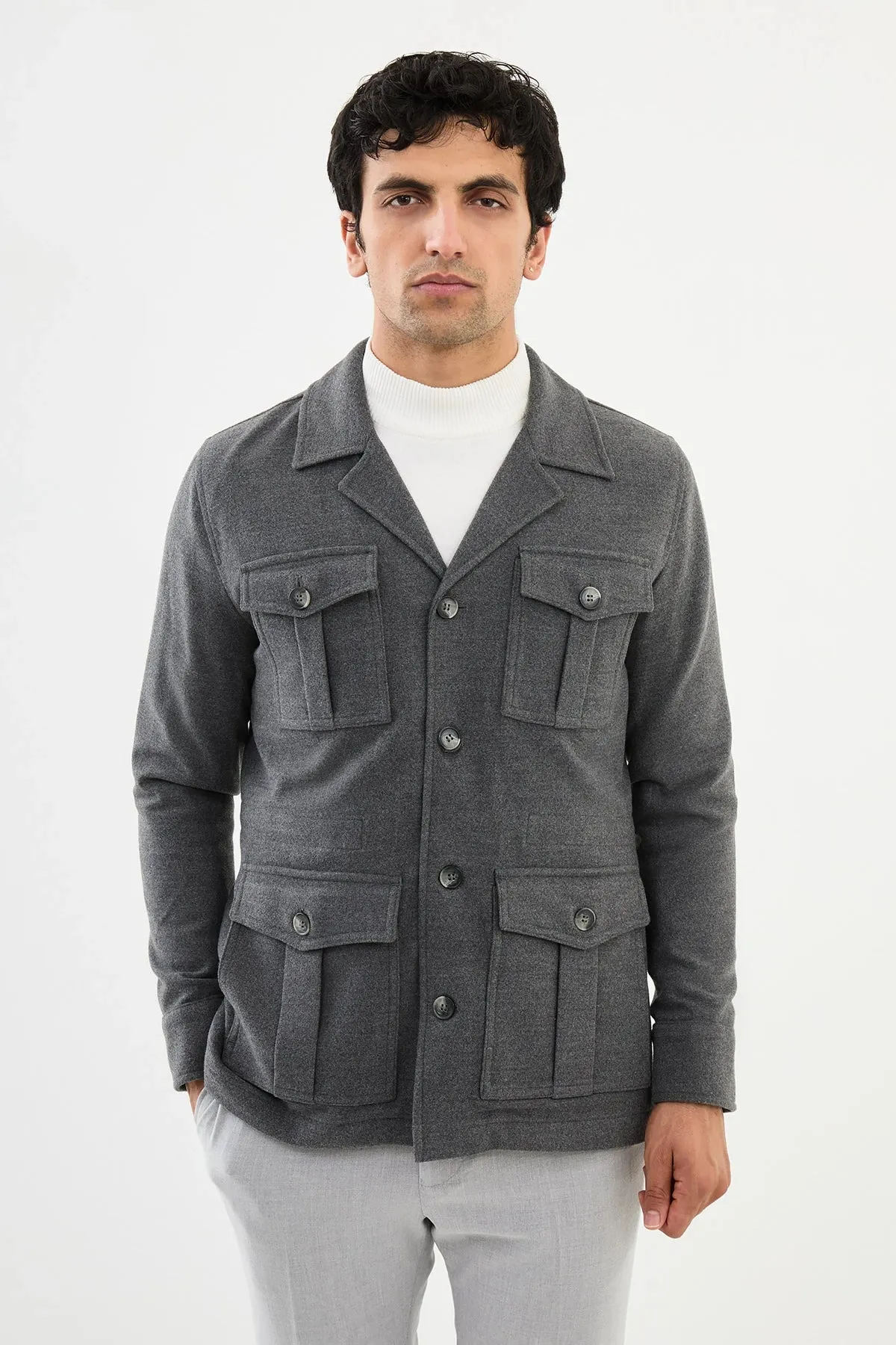 Bojoni Capena  Safari Plain Gray  Slim Fit Coat