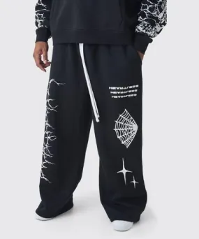 boohooMAN Mens Plus Wide Leg Print Sweatpants