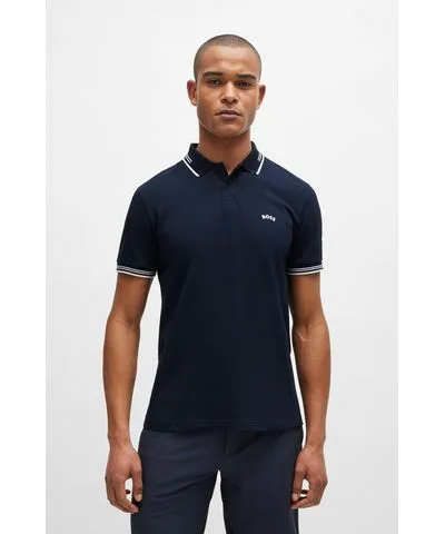 Boss Stretch-cotton slim-fit polo shirt with curved logo