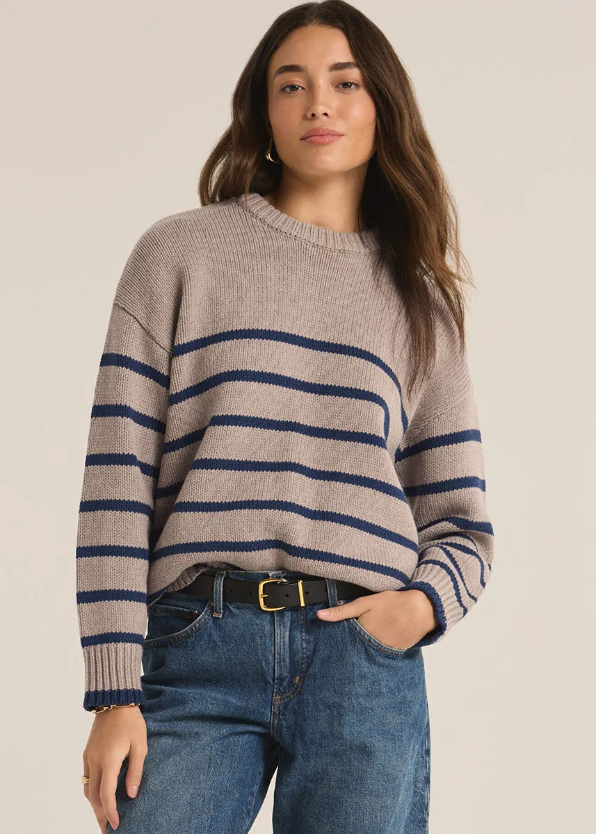 Boyfriend Stripe Sweater - Heather Taupe