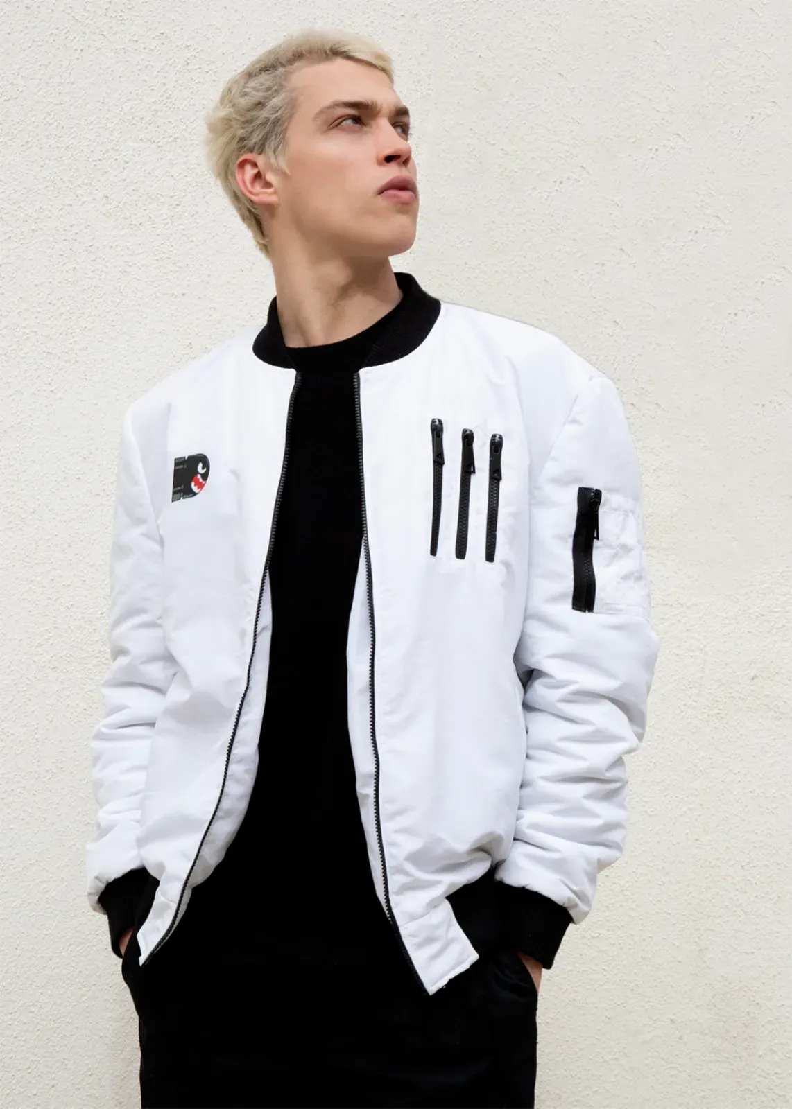 Buy Mens Retro Boo Bomber Jacket White | LucaJackets