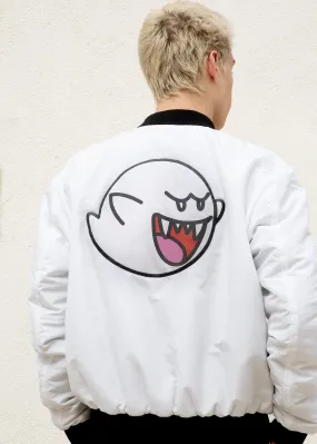 Buy Mens Retro Boo Bomber Jacket White | LucaJackets