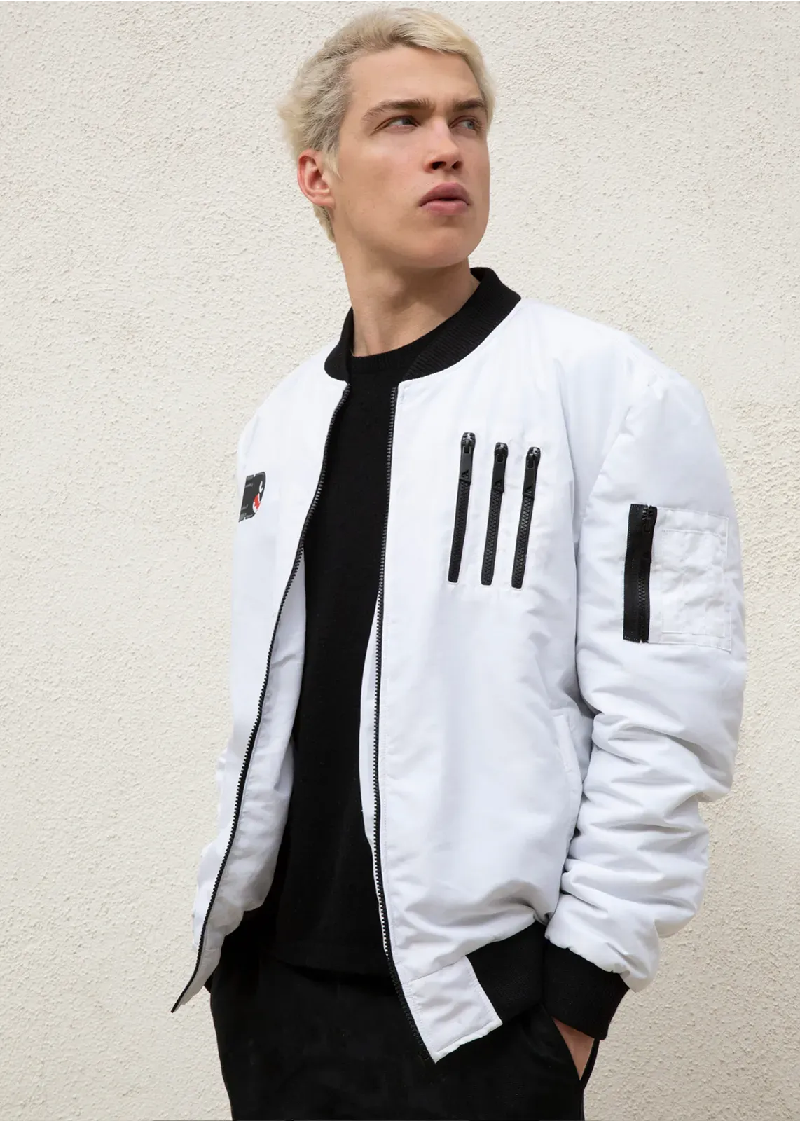 Buy Mens Retro Boo Bomber Jacket White | LucaJackets