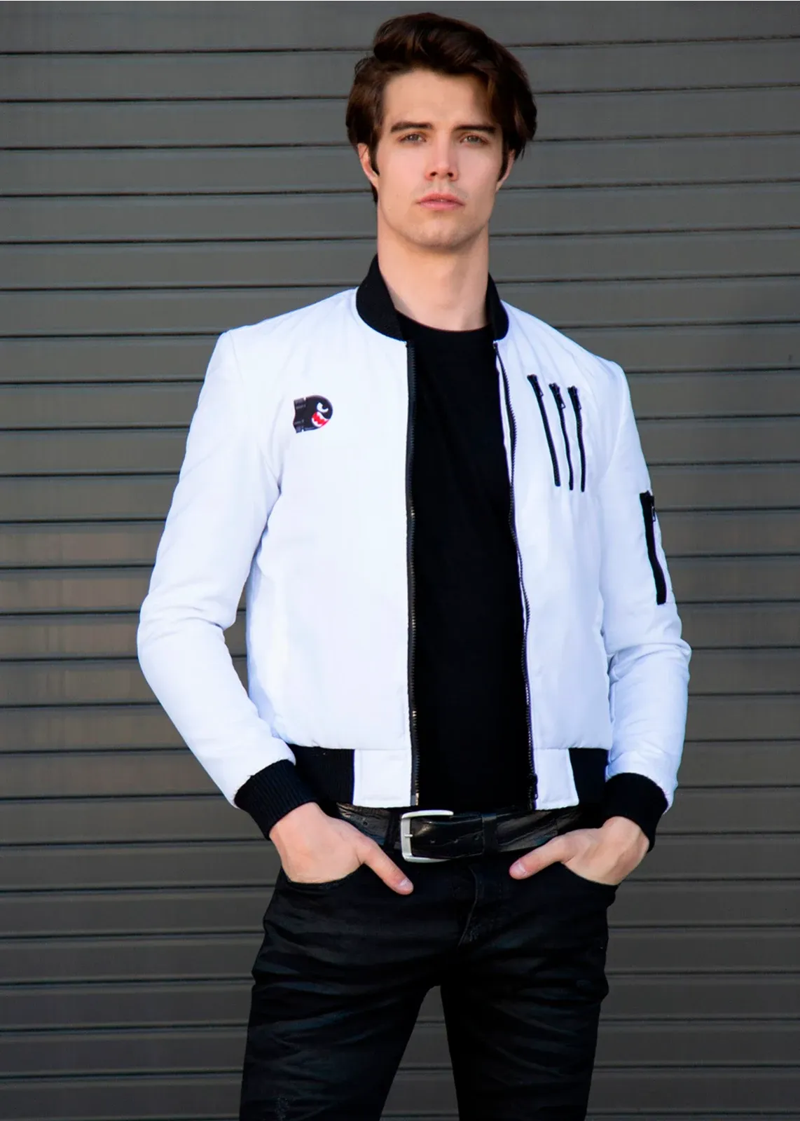 Buy Mens Retro Boo Bomber Jacket White | LucaJackets