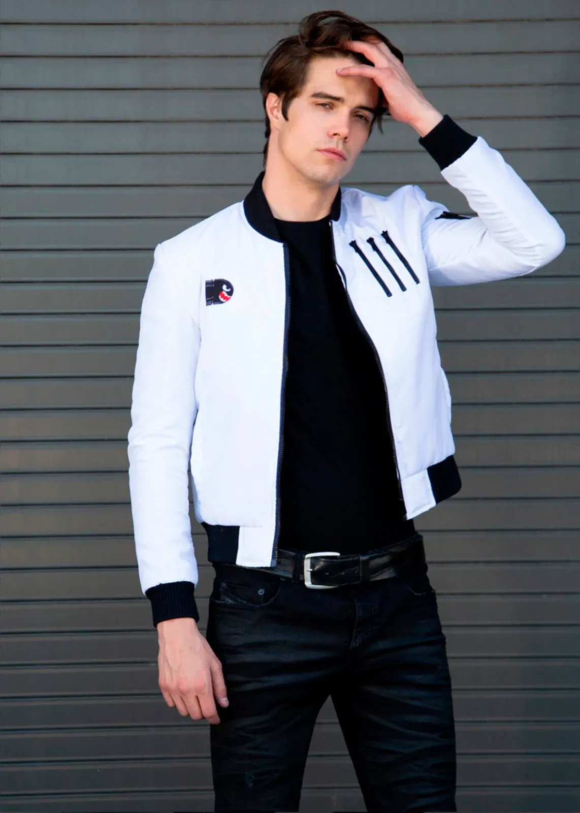 Buy Mens Retro Boo Bomber Jacket White | LucaJackets