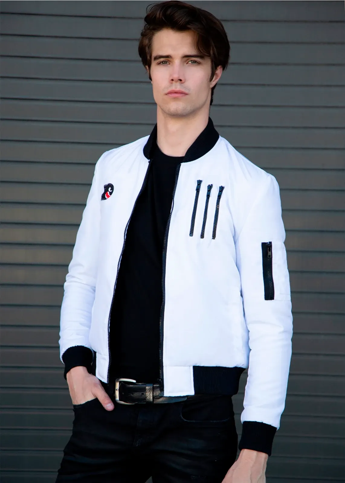 Buy Mens Retro Boo Bomber Jacket White | LucaJackets