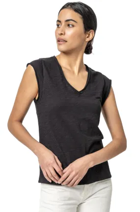 Cap Sleeve V- Neck -Black