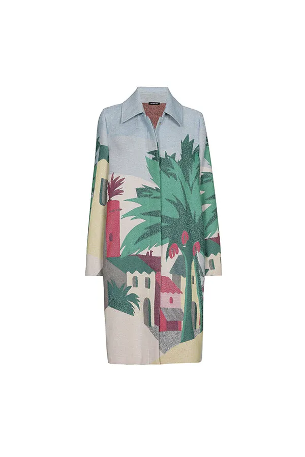 Caroline Biss PALM TREE PRINTED STRAIGHT MID-LENGTH COAT