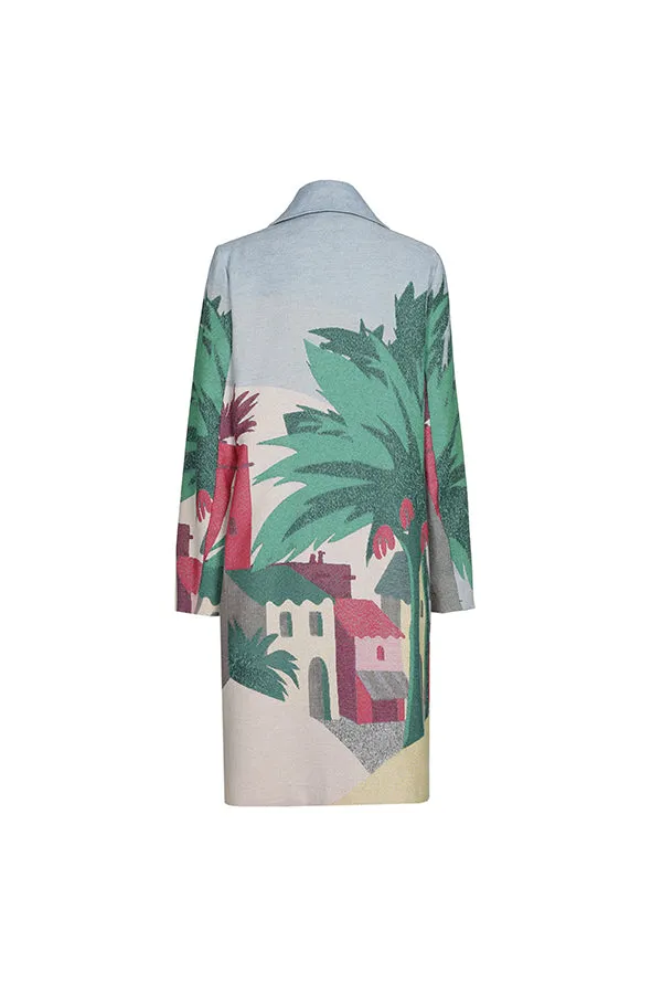 Caroline Biss PALM TREE PRINTED STRAIGHT MID-LENGTH COAT