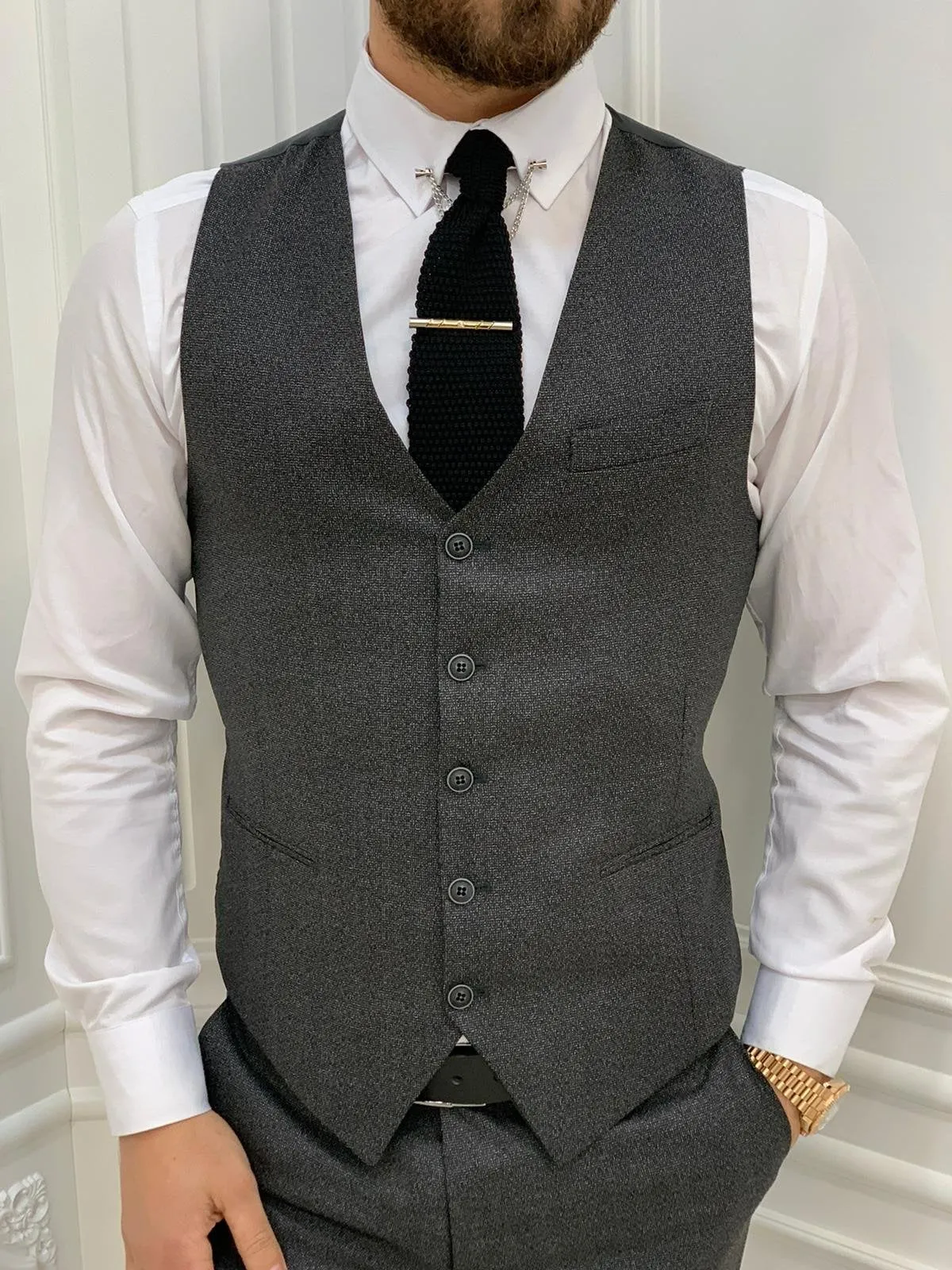 Casatani Gray Slim Fit Plaid Suit