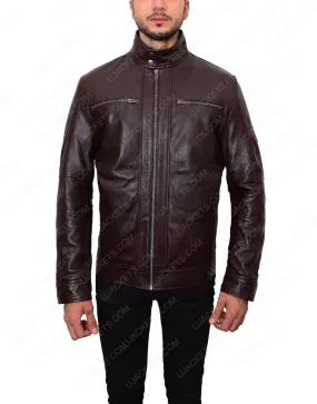 Casual Dark Brown Leather Jacket For Mens on Ujackets