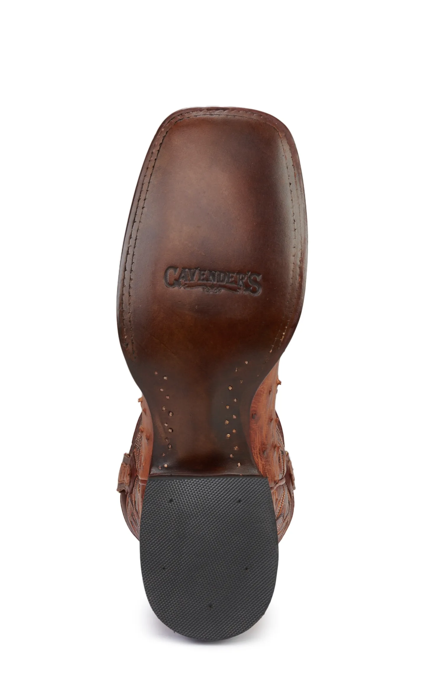 Cavender's Men's Orange and Cognac Full Quill Ostrich Rafter C Wide Square Toe Exotic Cowboy Boots