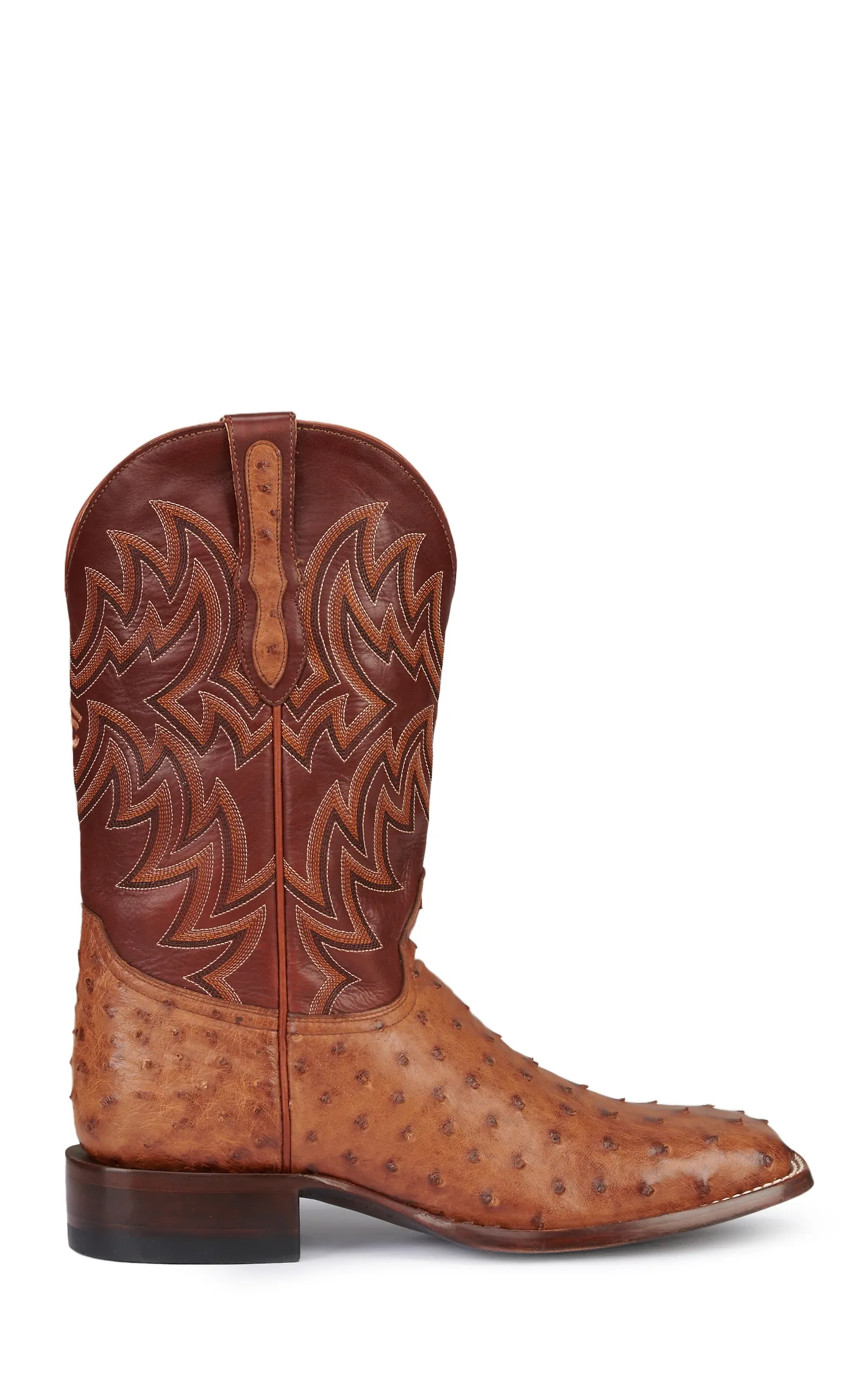 Cavender's Men's Orange and Cognac Full Quill Ostrich Rafter C Wide Square Toe Exotic Cowboy Boots