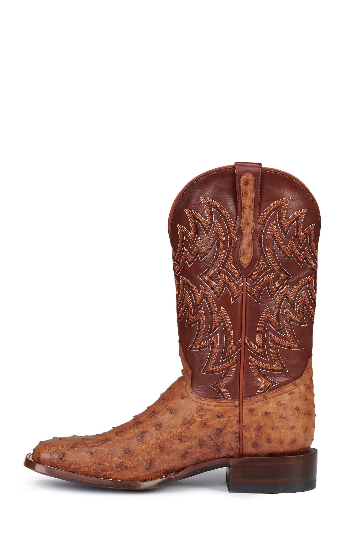 Cavender's Men's Orange and Cognac Full Quill Ostrich Rafter C Wide Square Toe Exotic Cowboy Boots