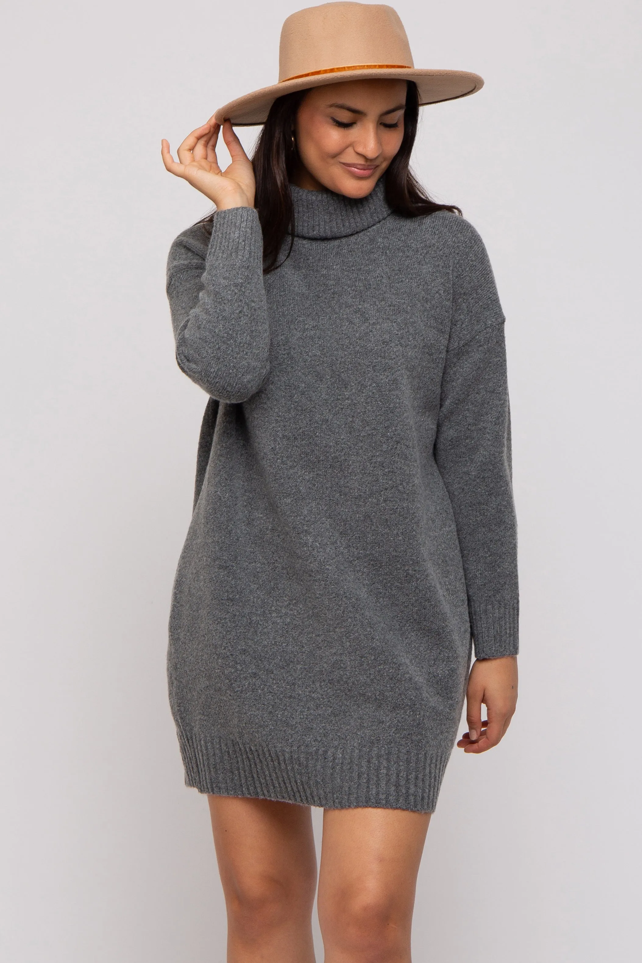 Charcoal Turtleneck Sweater Mini Dress