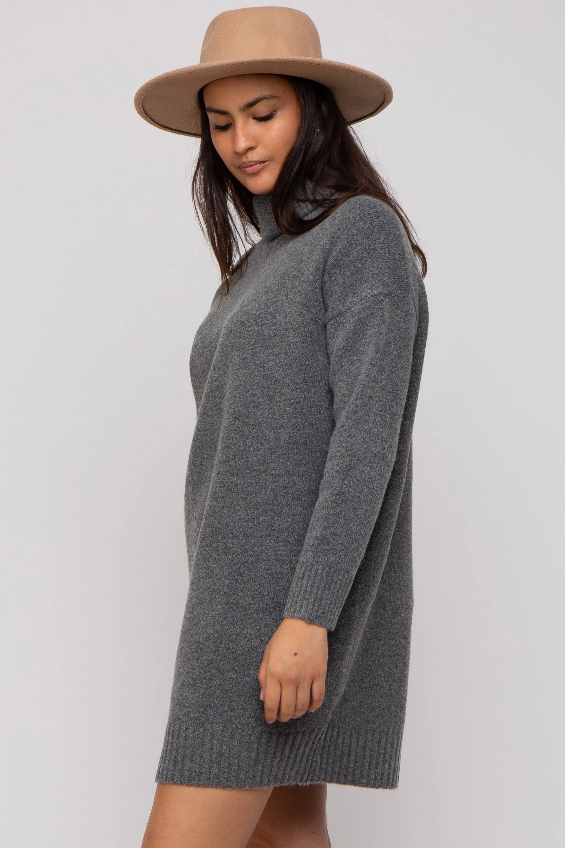 Charcoal Turtleneck Sweater Mini Dress