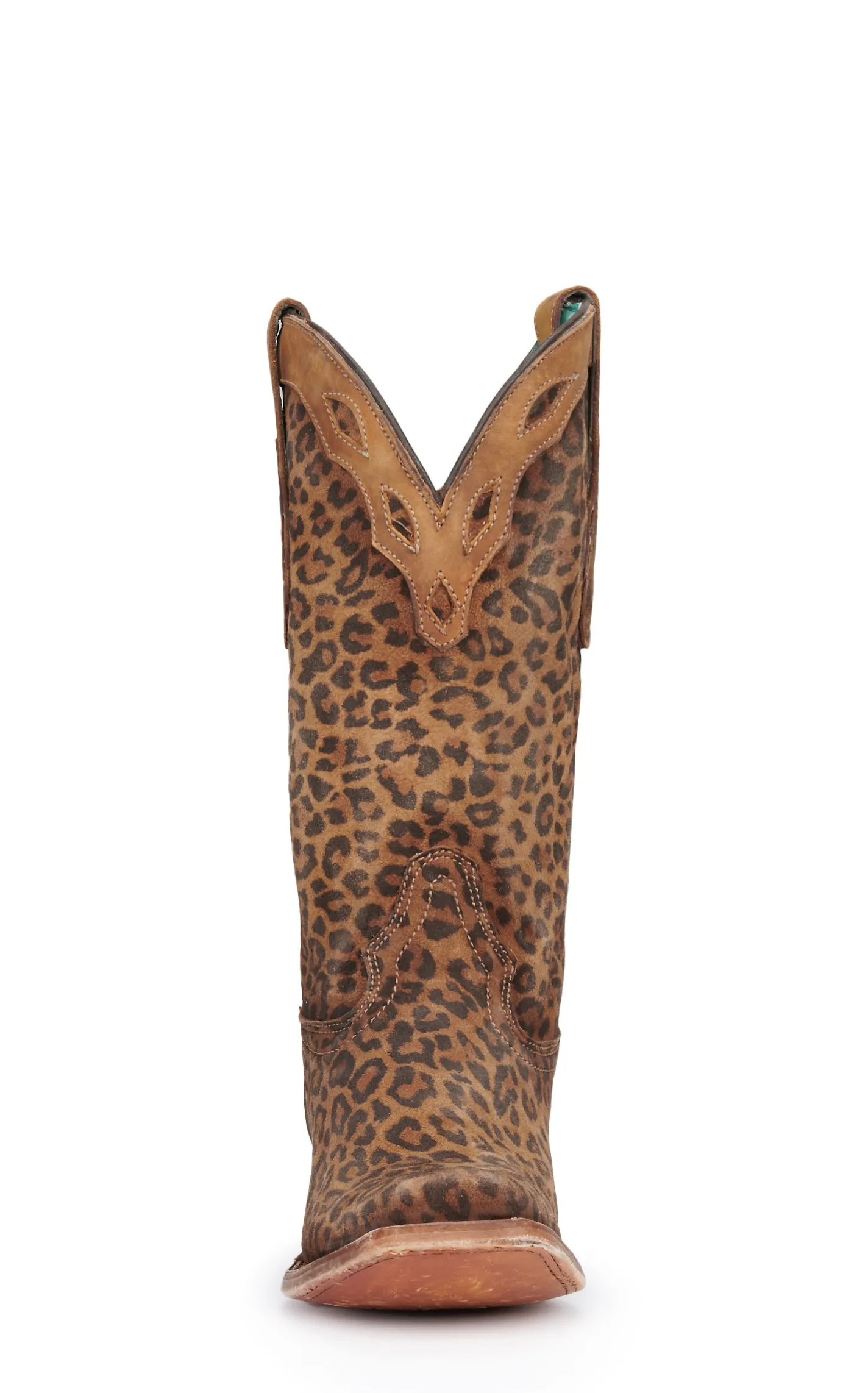 Corral Women's Sand Leopard Print with Overlay Collar Square Toe Cowboy Boots