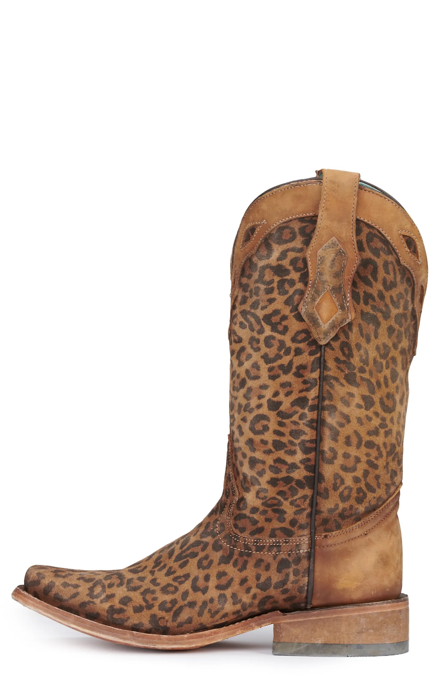 Corral Women's Sand Leopard Print with Overlay Collar Square Toe Cowboy Boots