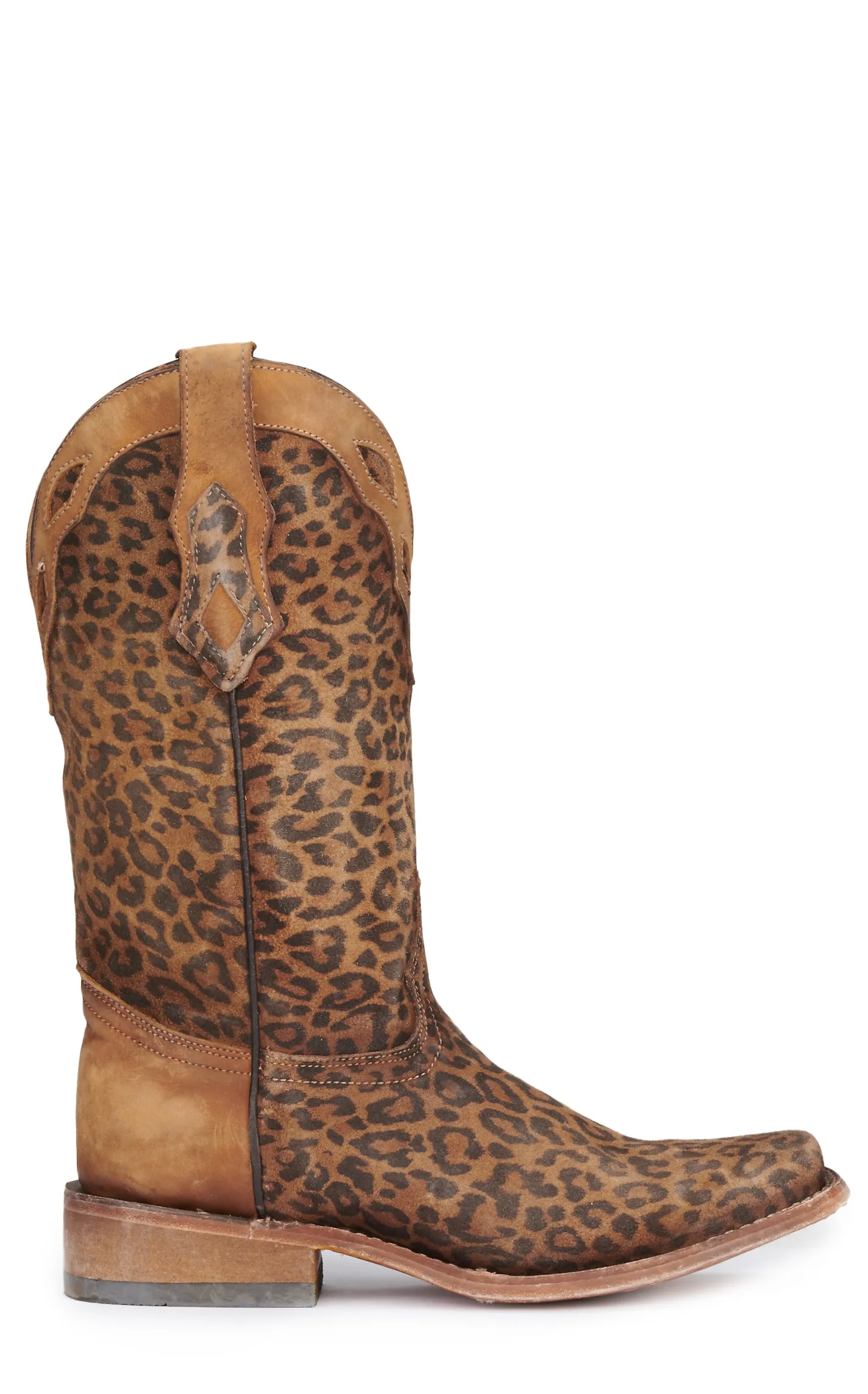 Corral Women's Sand Leopard Print with Overlay Collar Square Toe Cowboy Boots