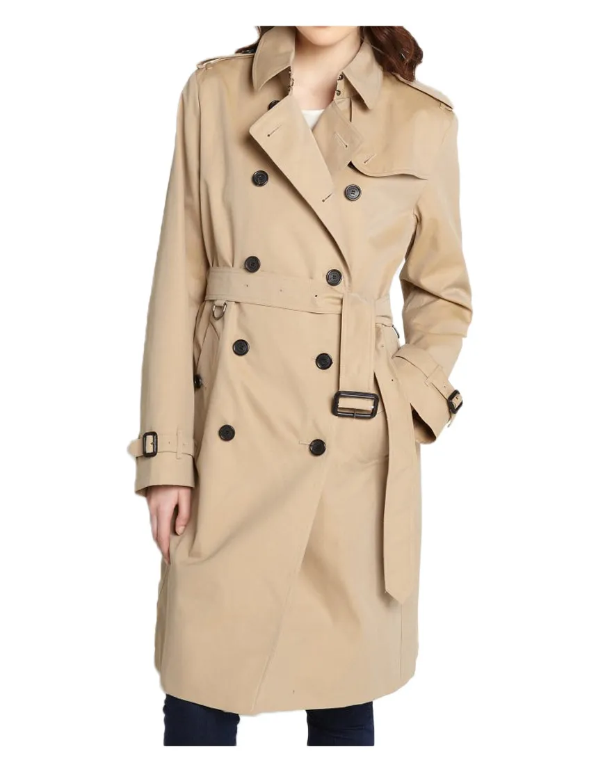 Dark Honey Cotton Women's Double Breasted Trench Coat