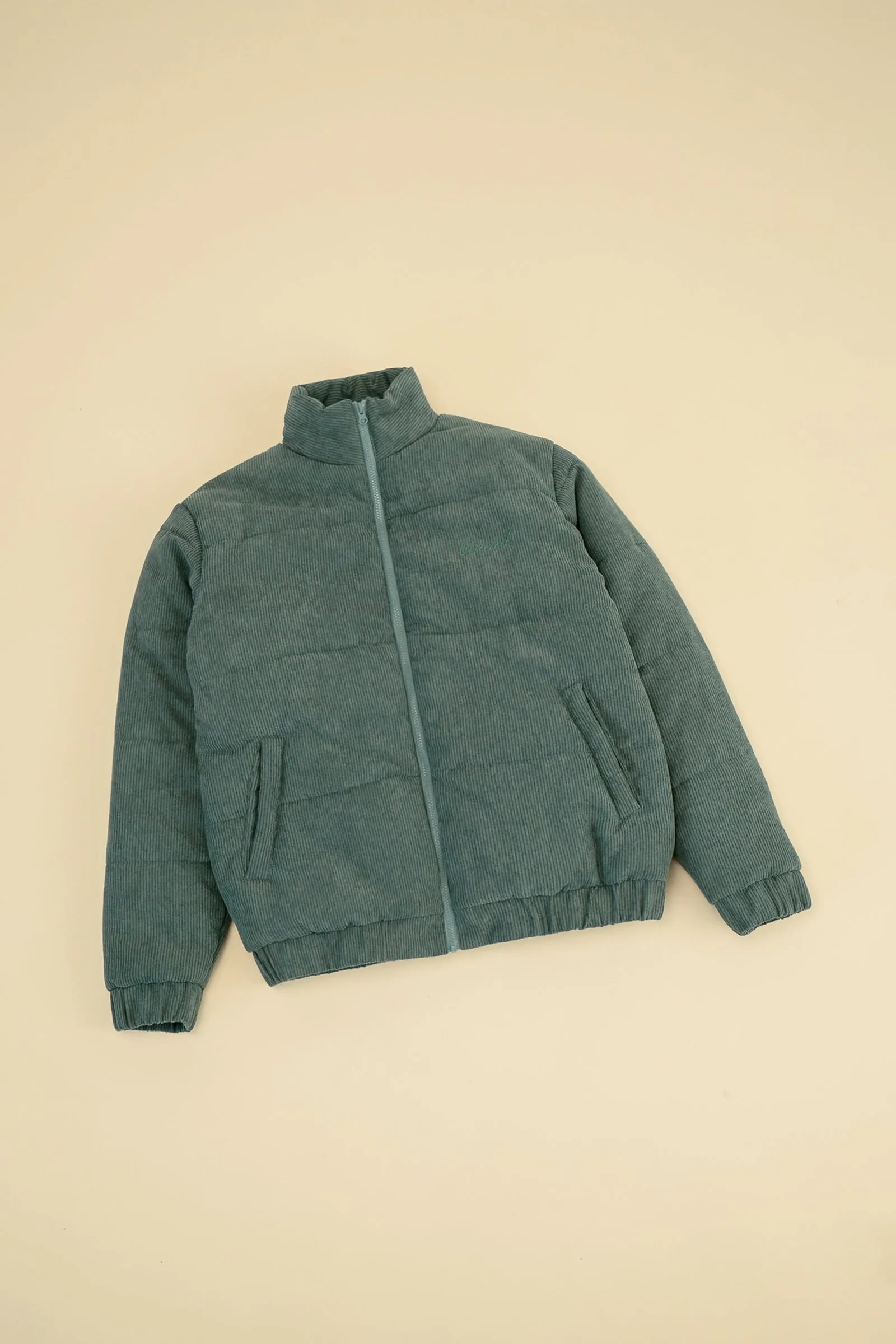 DARK SAGE CORD PUFFER COAT