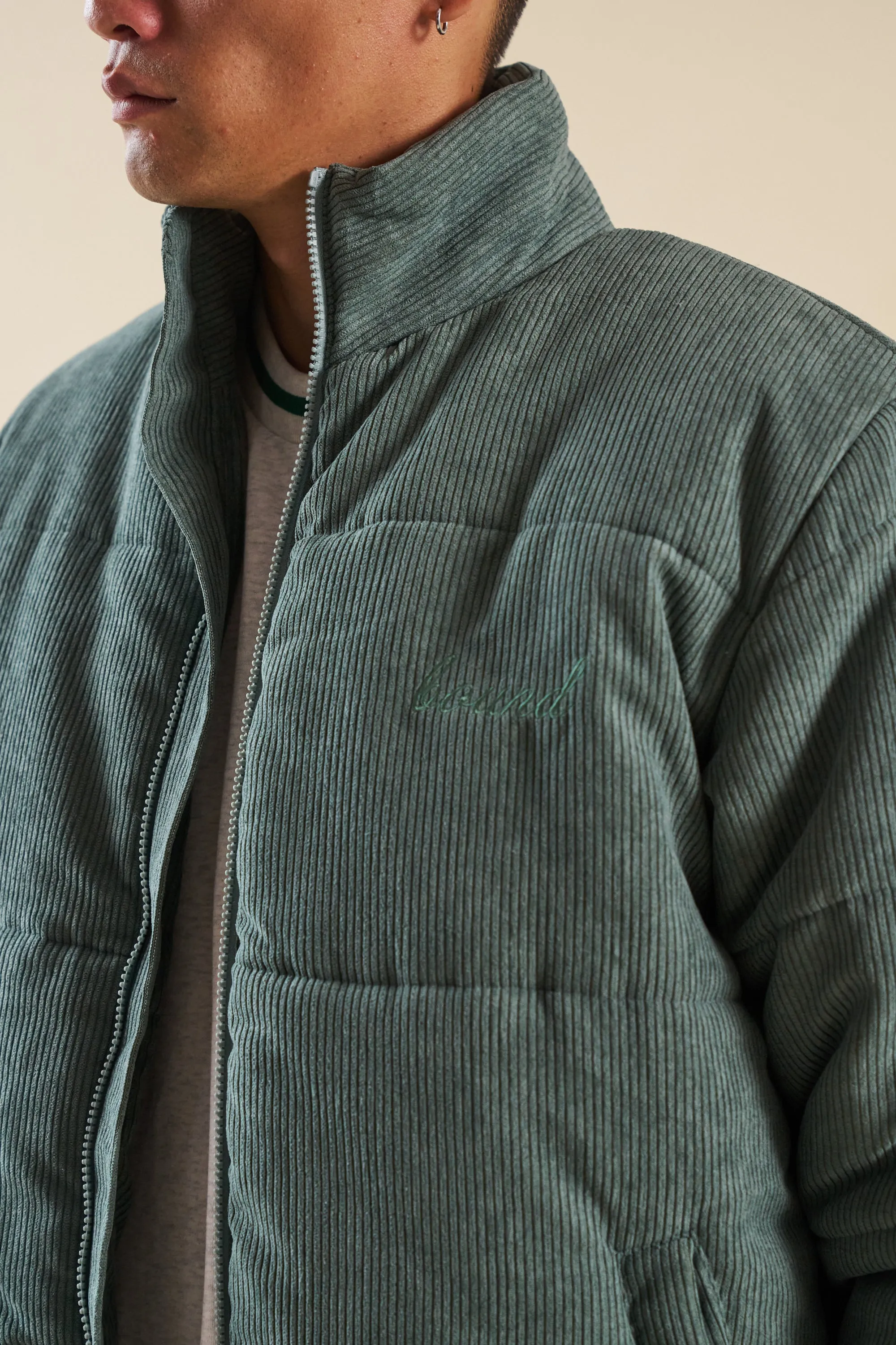 DARK SAGE CORD PUFFER COAT