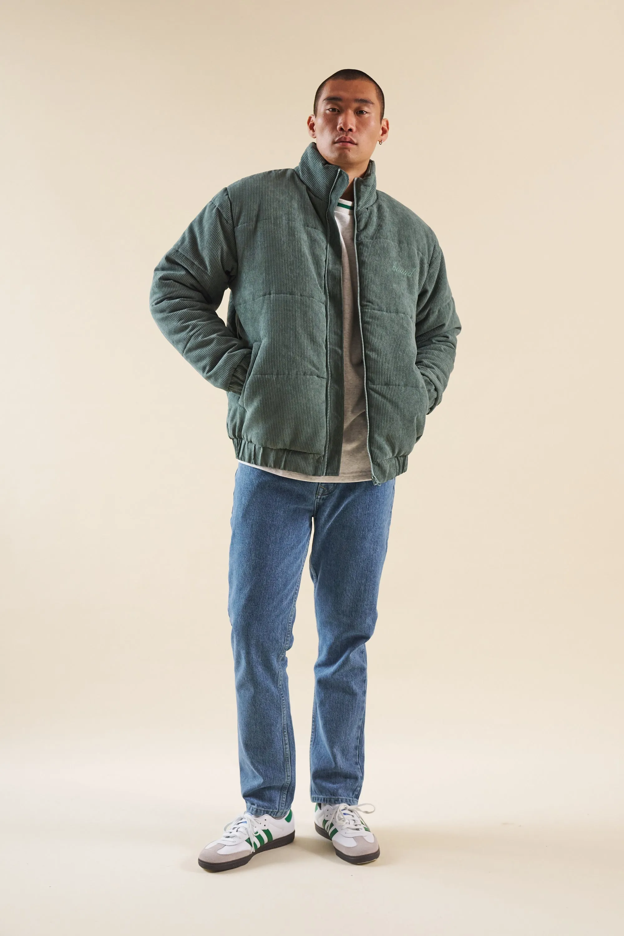 DARK SAGE CORD PUFFER COAT